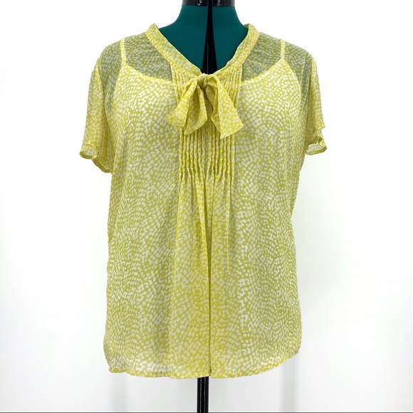 Jacob Short Sleeve Yellow and White Sheer Blouse with White Camisole, Large - Picture 2 of 16